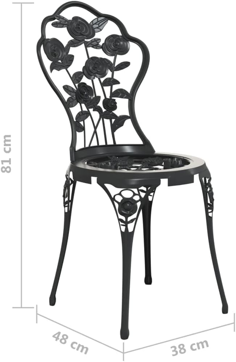 'Vidaxl Romantic Black Bistro Chairs - Duo Set with Decorative Floral Details, Cast Aluminium & Iron, Outdoor Furniture - Bronze image number 5