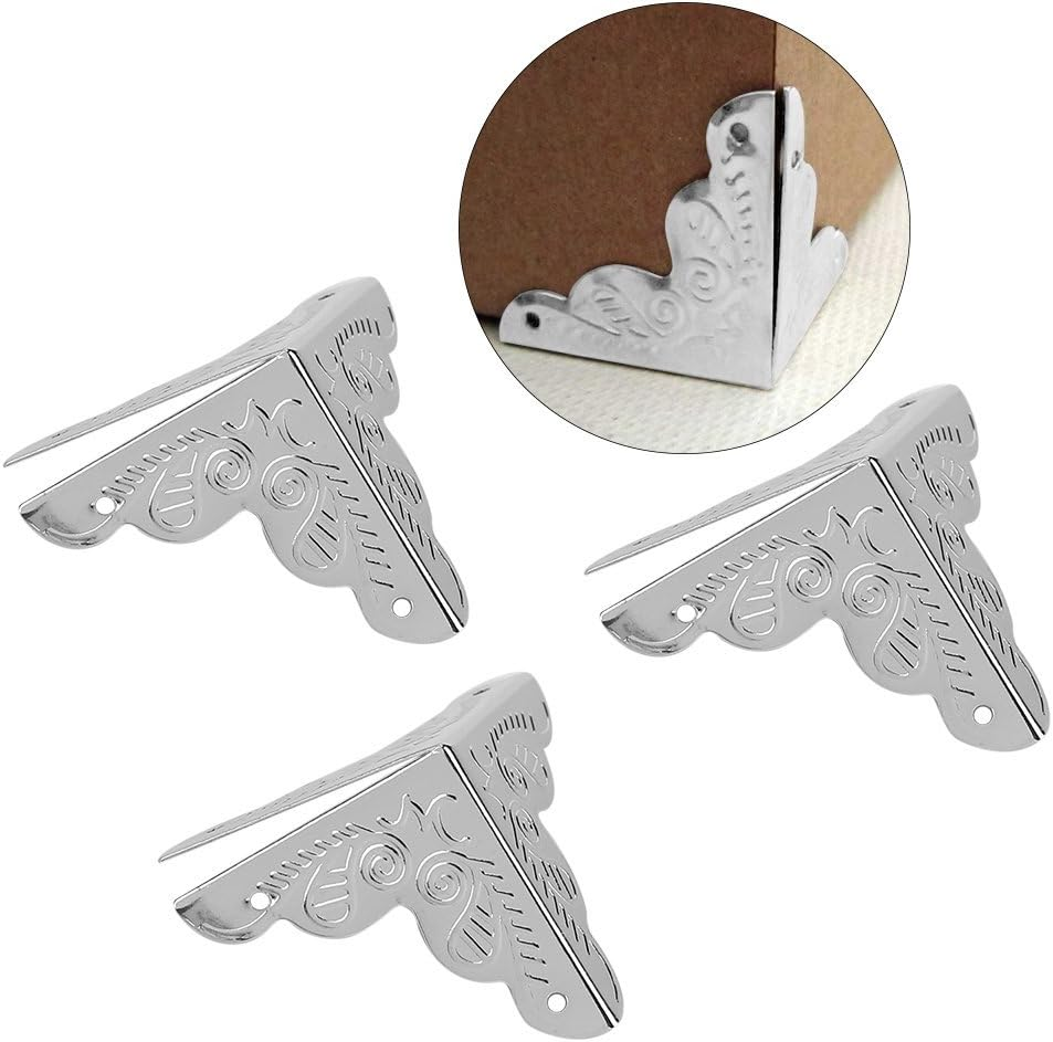 12 Pcs/Pack 24Mm Antique Metal Corner Protector Furniture Corner Protectors Guards Vintage Decorative Box Desk Edge Covers for Wooden Cabinet Box Furniture(Silver)
