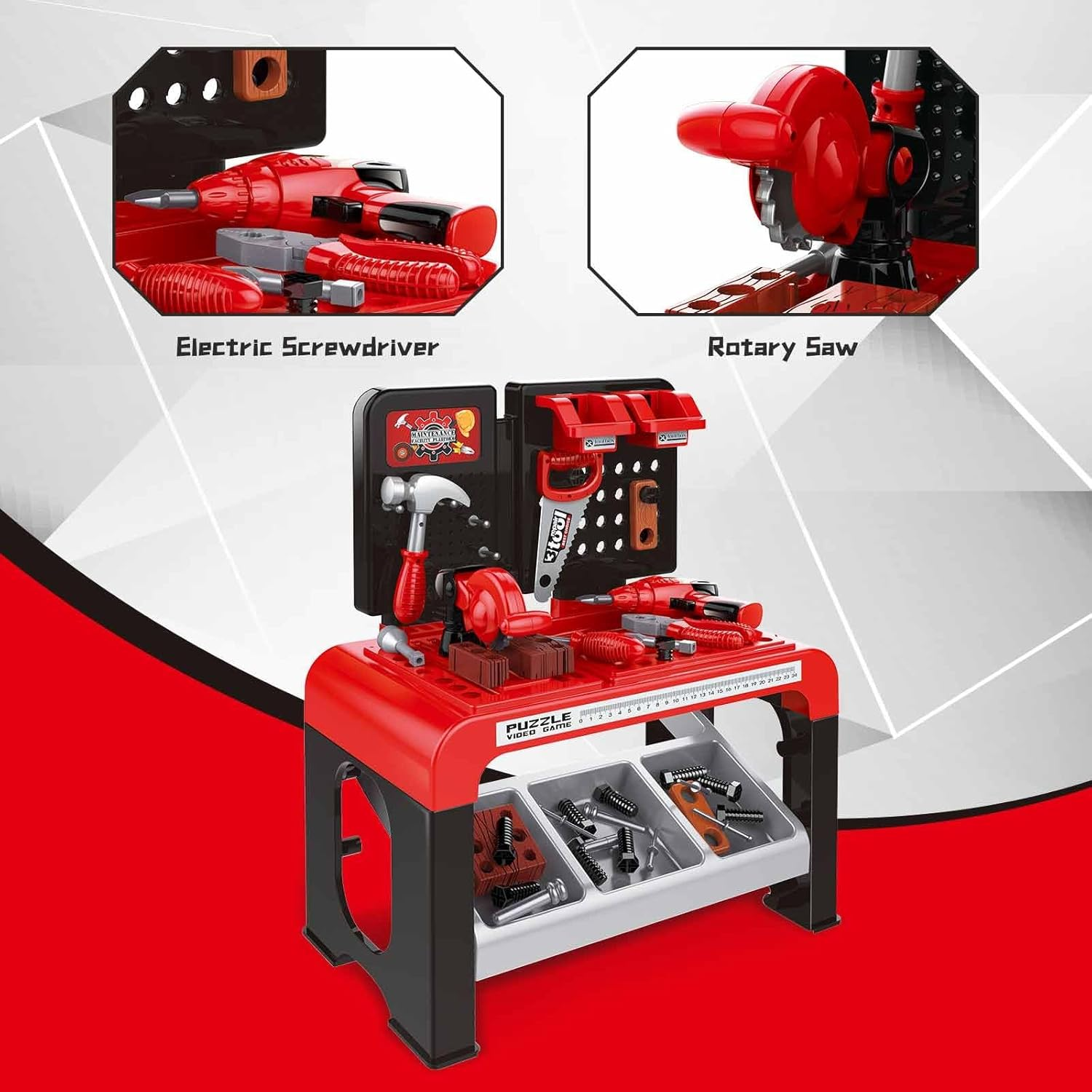 KIDBOT 46Pcs Workbench Tool Table Kids Toy Tool Bench Set, Construction Workshop with Electric Drill and Realistic Tools Toy for 3+ Years Old Kids,Educational Builder Pretend Role Play Toy image number 2