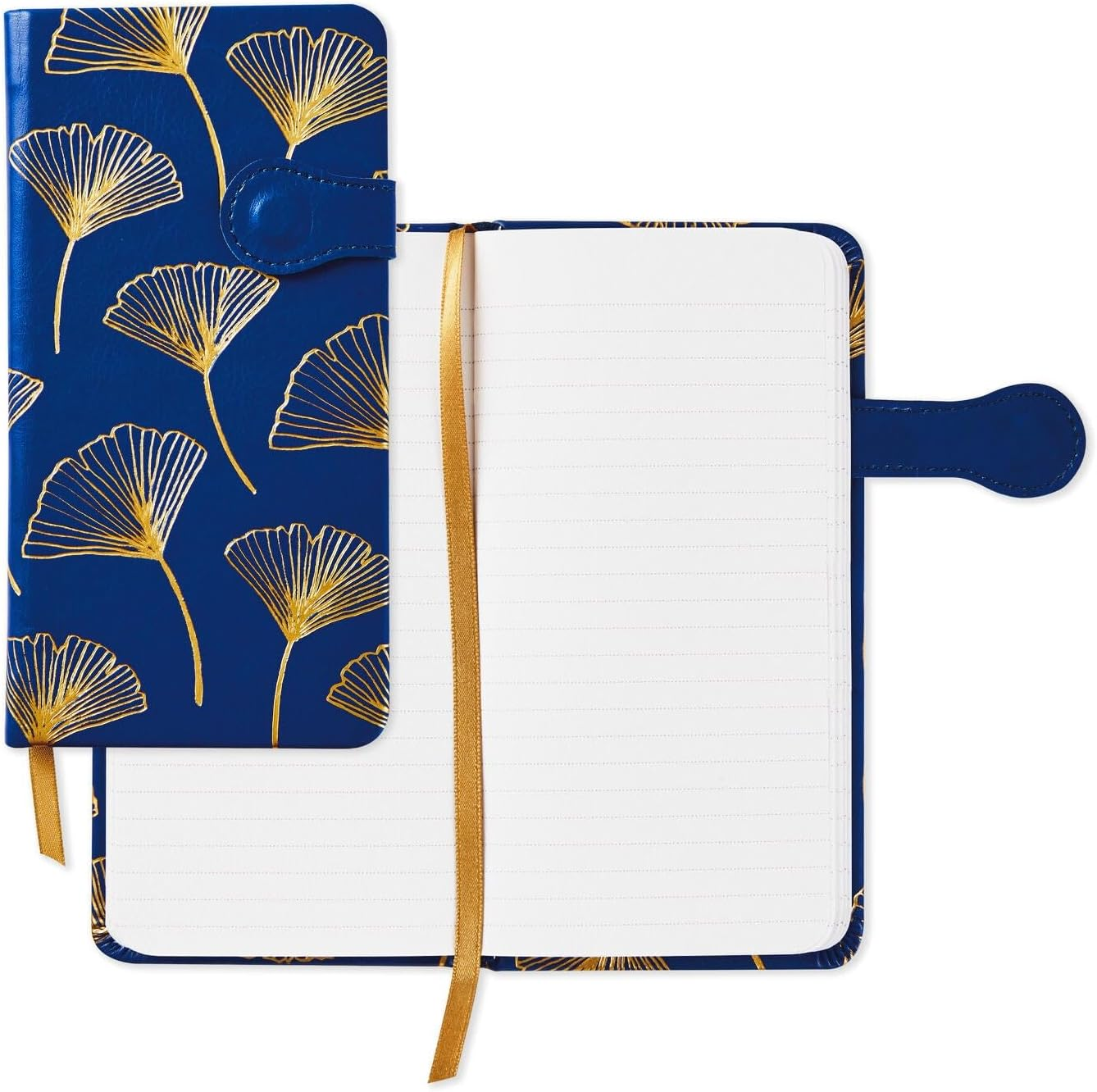 Hallmark Gingko Leaves Slim Journal - Hardcover Notebook - with Ribbon Bookmark - Regal Dark Blue Diary with Gold Foil Ginko Leaves image number 2