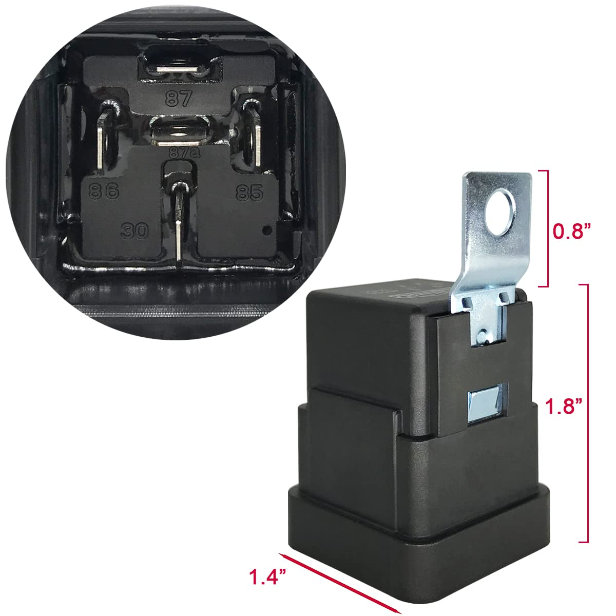 5 PACK 40/30 AMP 12 V DC Waterproof Relay and Harness - Heavy Duty 12 AWG Tinned Copper Wires, 5-PIN SPDT Bosch Style Automotive Relay image number 1