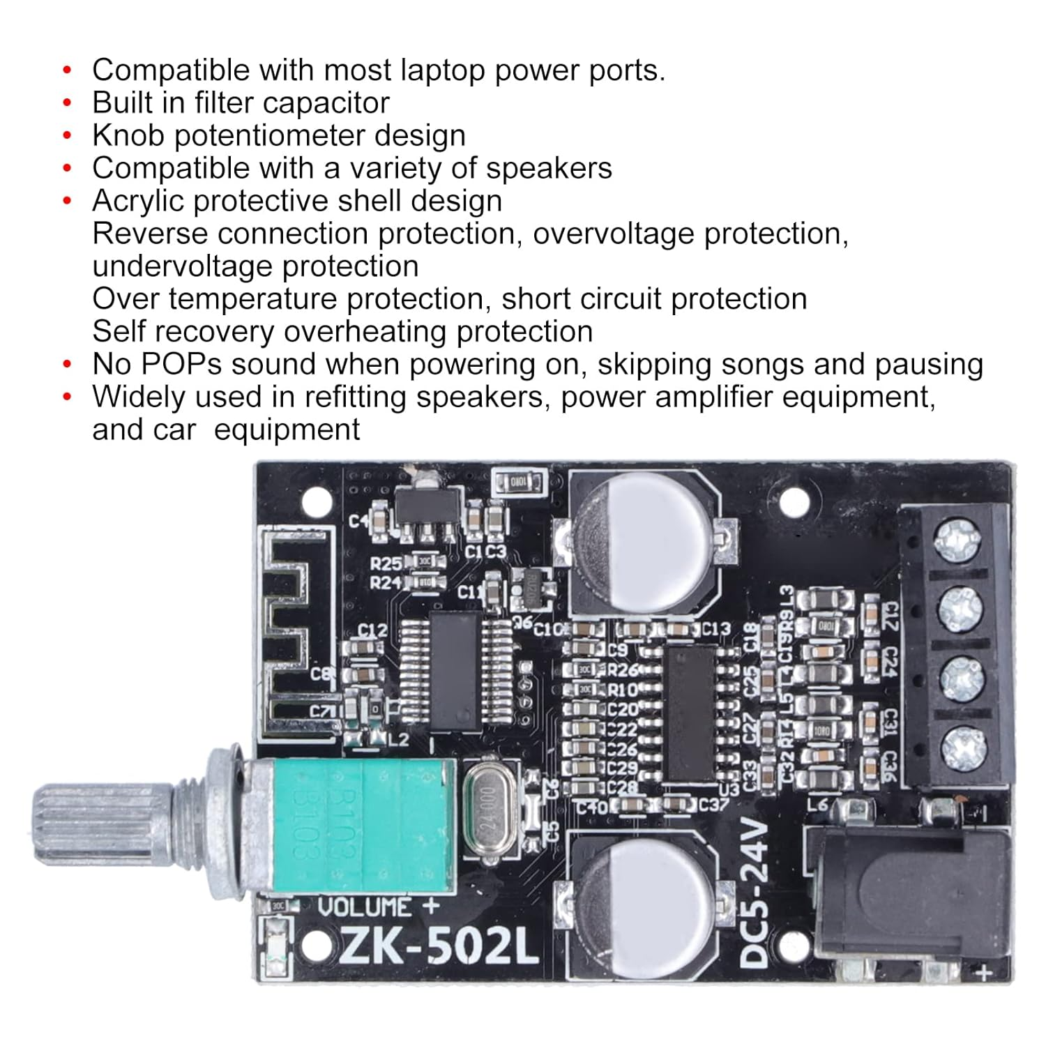 50W+50W Bluetooth 5.0 Audio Amplifier Board ZK-502L - Stereo DIY Speaker Amplifier Kit with Easy Installation for Home Audio Systems image number 2