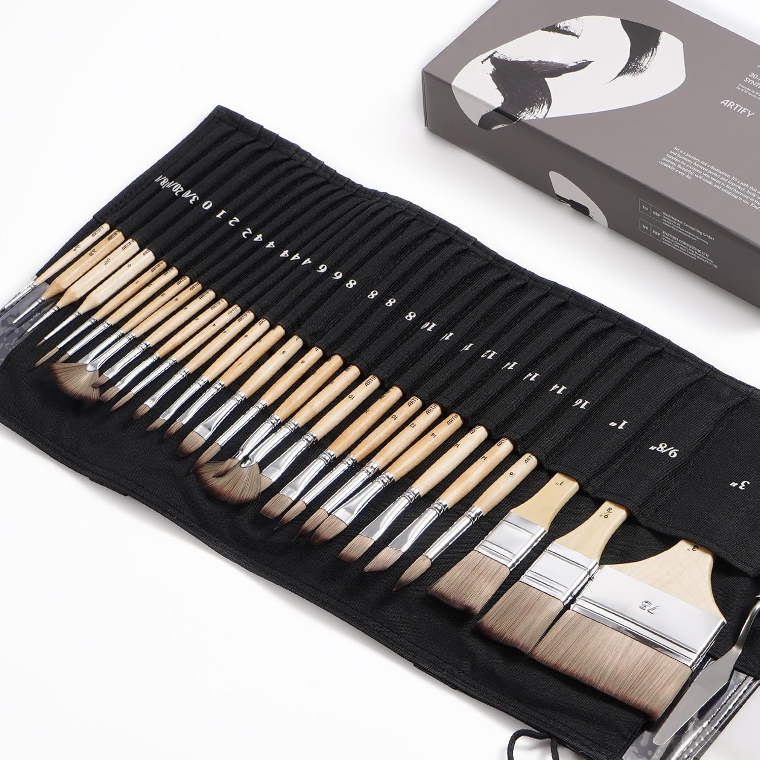 ARTIFY 24 Pcs Paint Brush Set, Expert Series, Enhanced Synthetic Brush Set with Canvas Roll and Palette Knife for Acrylic Oil Watercolor Gouache(Birch)