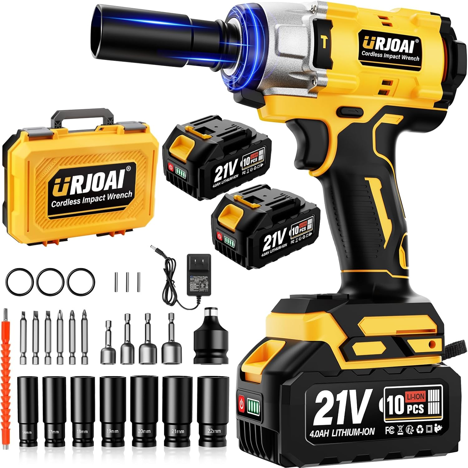 Cordless Impact Wrench - 800Nm Brushless 1/2" Impact Gun, 3300RPM High Torque Impact Gun, 2 X 4.0Ah Batteries, Charger and 7 Sockets, Electric Impact Wrench For image number 4