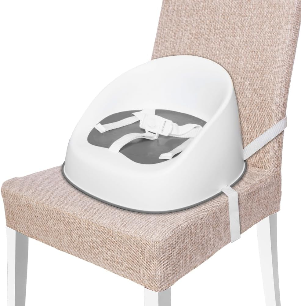 Prince Lionheart Kids Booster Squish Seat, Lightweight Portable Booster Seat, Three-Point & Dual-Strap for Most Dining Chair, Perfect for Kids 18M+ to 5 Years or 60Lbs(Grey)