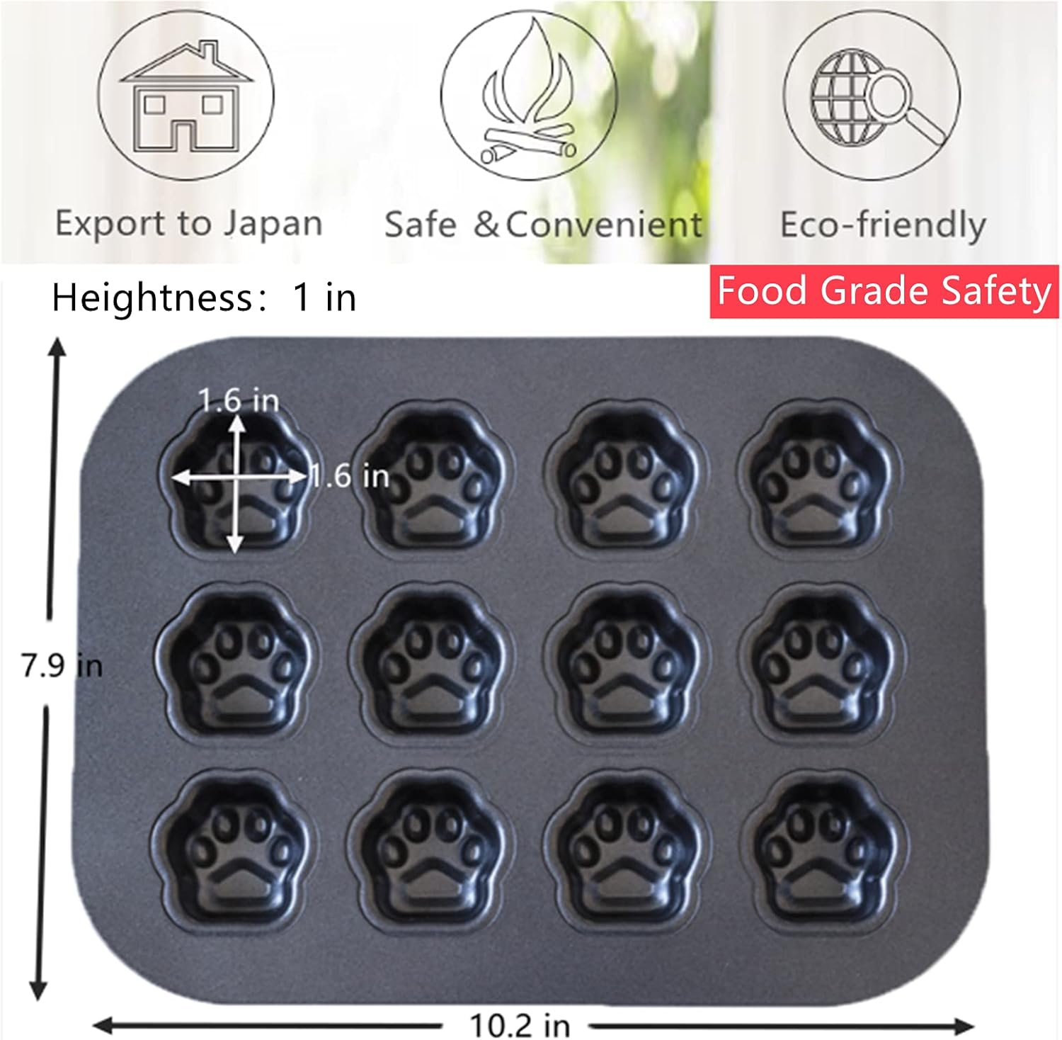 Elesinsoz 12 Cup Mini Dog Cat Paw Print Shaped Madeleine Baking Pan Nonstick Frozen Puppy Treat Cookie Biscuit Cupcake Muffin Cake Ice Cube Popsicle Chocolate Tin Tray Mold Maker for Freezer Oven image number 3