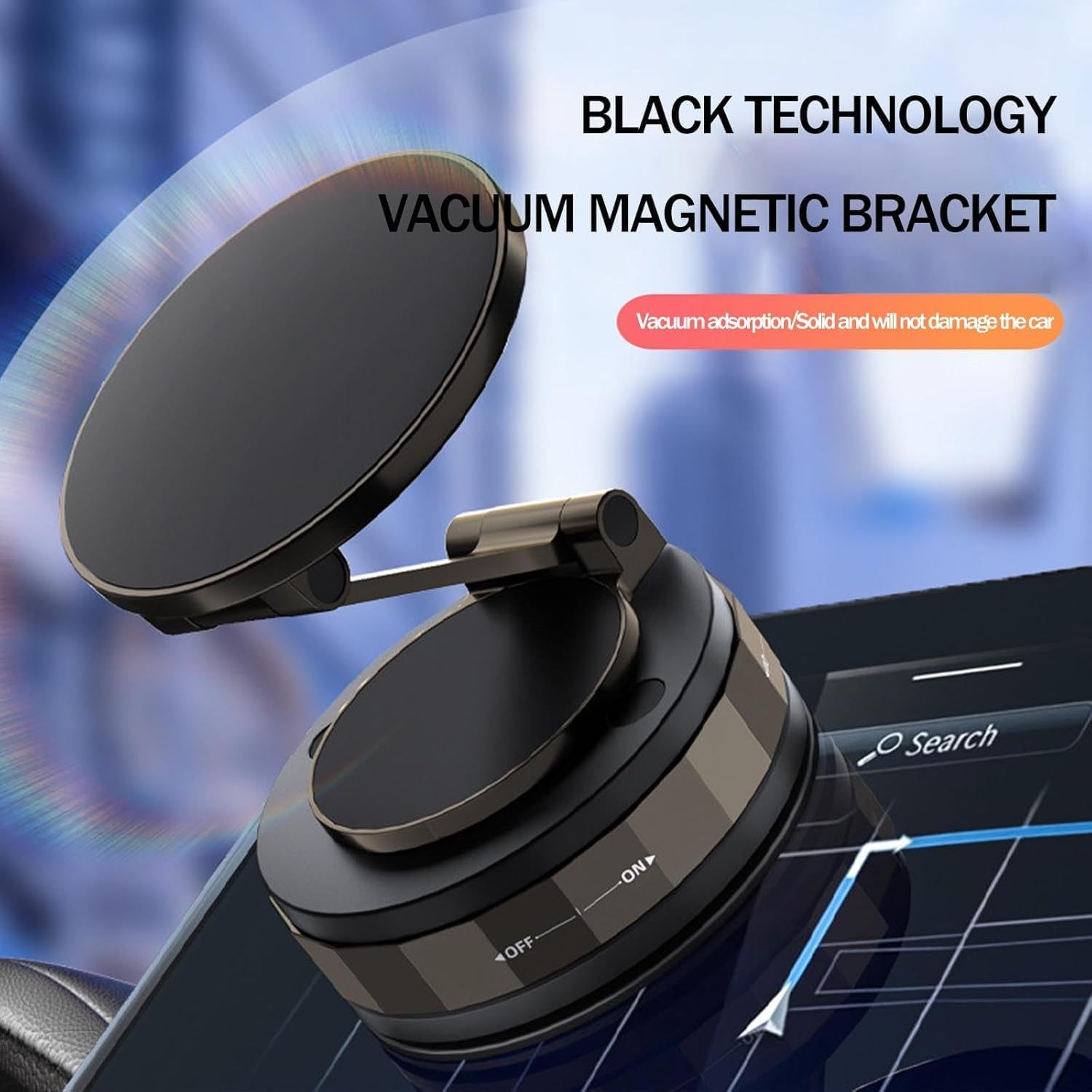 Magnetic Car Phone Mount Holder for Dashboard & Air Vent &ndash; 360&deg; Rotation Strong Magnet Compact Phone Holder for All Smartphones. (Vacuum Magnetic Phone Holder) image number 3
