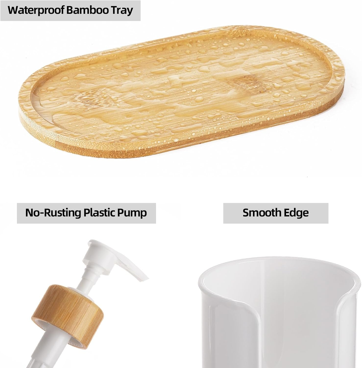 Mouthwash Dispenser with Cup Holder, Plastic White Mouth Wash Pump Bottle with Tray for Bathroom Organizers, 17Oz Refillable Clear Mouthwash Container image number 4