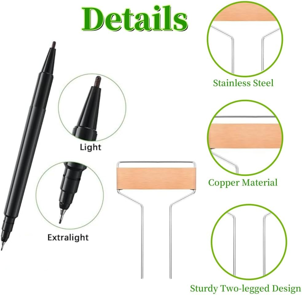 Copper Plant Tags, 10 Cm Garden Markers, 60 Pack with 2 Permanent Pens, Waterproof Metal Labels image number 1