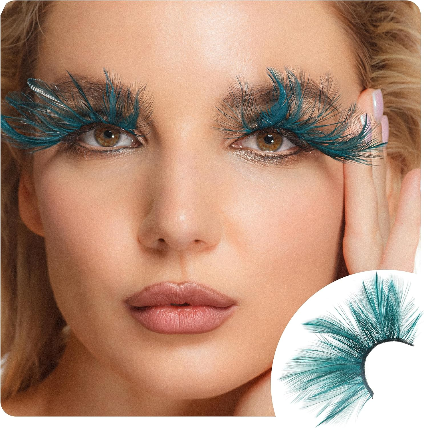 Dorisue Double Lip Black with Green One Pair Feather Eyelashes Extra Extension Halloween Green Feather Tip False Eyelashes Dance Halloween Costume image number 3