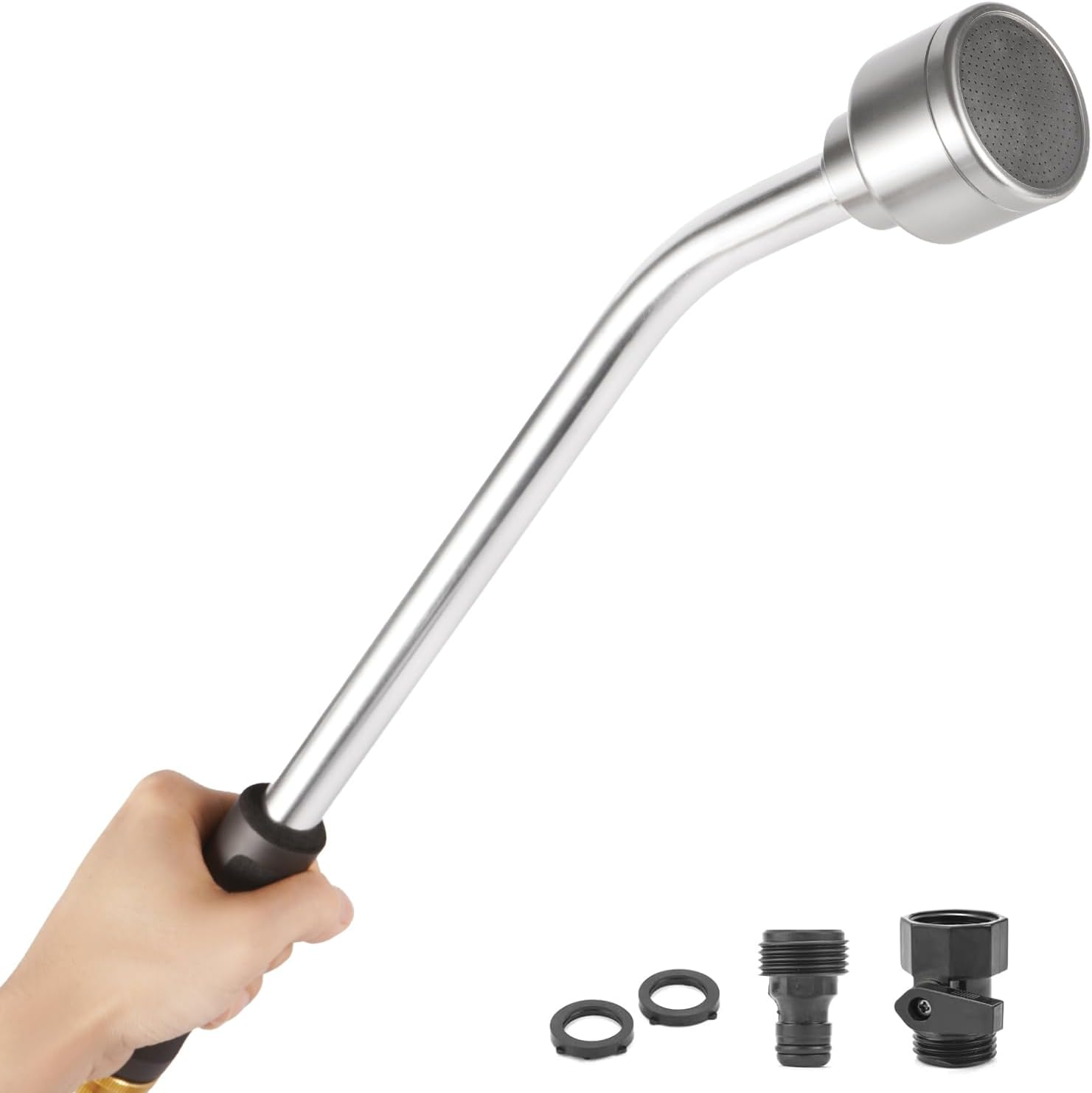 18-Inch Soft Rain Watering Wand with Shut off Valve, Lightweight and Durable Metal Gentle Watering Wand Perfect for Hanging Baskets, Planters, Garden, Shrubs and Seedbed