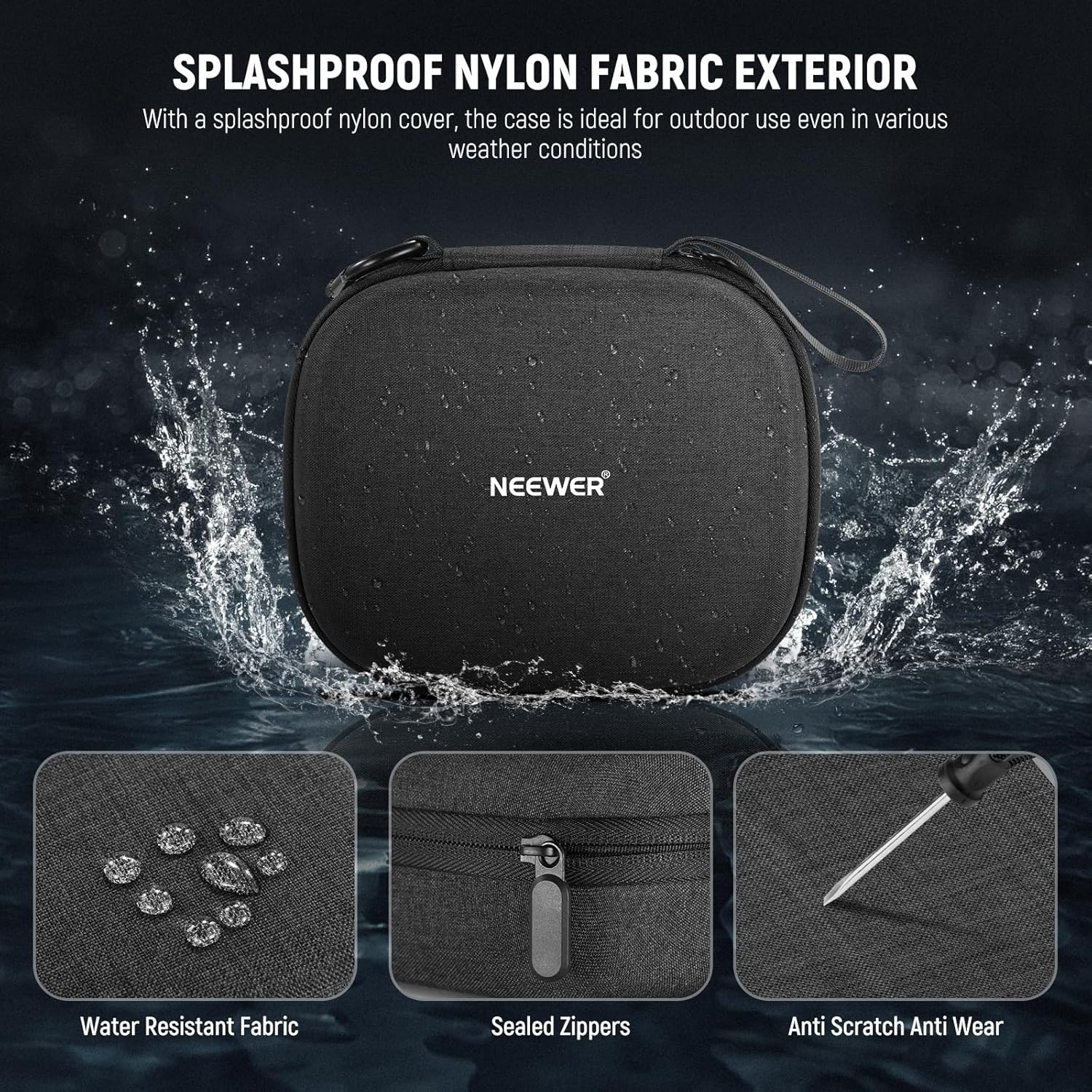 NEEWER Storage Case for NEO Drone, Splashproof Nylon Hard Travel Carrying Bag with Shockproof Foam Insert Mesh Pocket Carabiner Compatible with DJI NEO, Not for RC-N3 Remote, PB9 image number 4