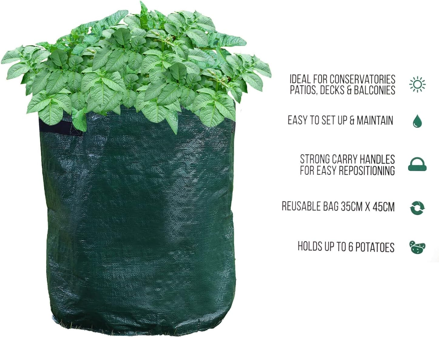 2 Pack 55 Litre Potato Grow Bags, Ideal for Potatoes, Tomatoes, Carrots, Onions & All Other Vegetables and Herbs, 12 Gallon Heavy Duty PVC Planting Pots with Handles image number 1