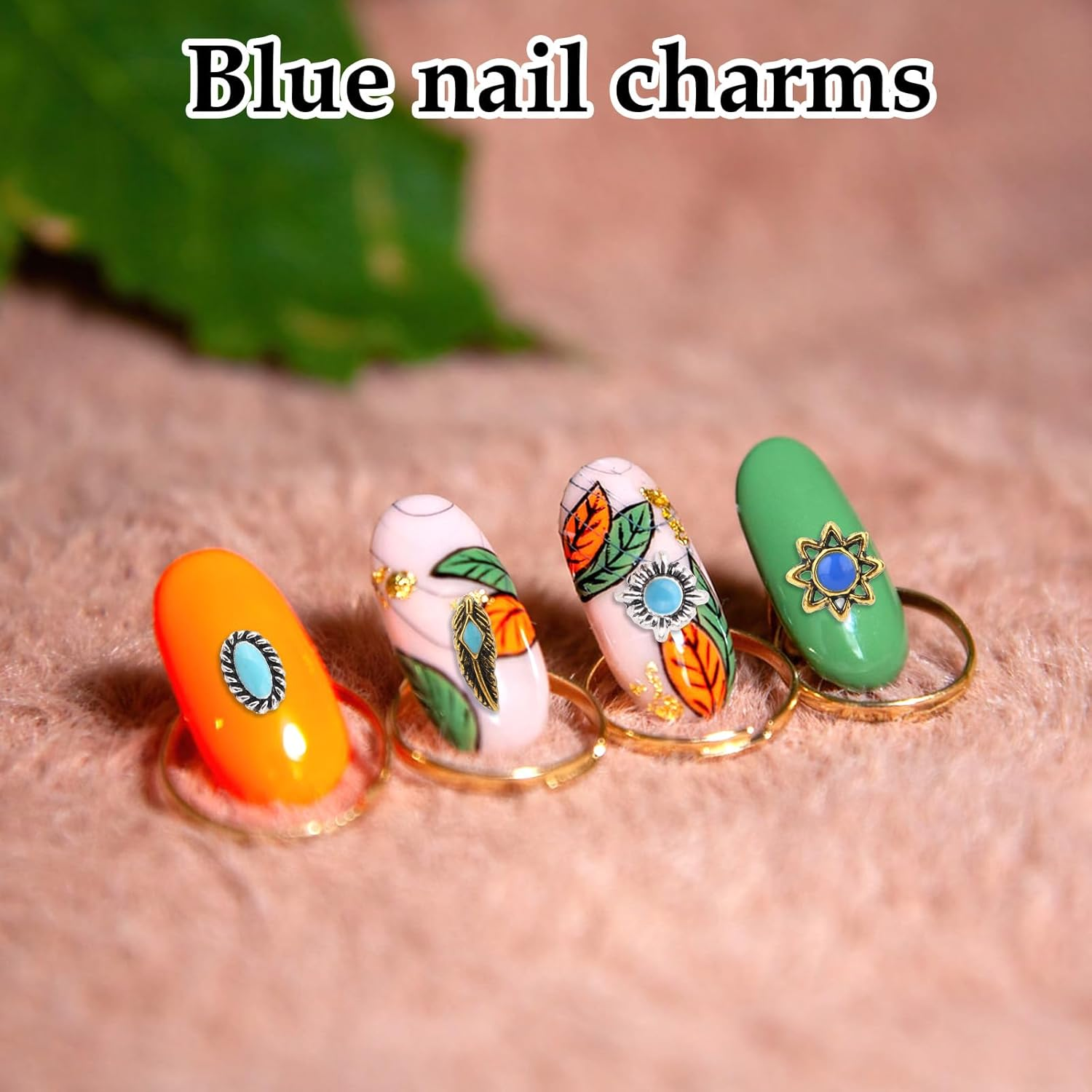50Pcs Stylish Western Turquoise Nail Charms, Retro Metal Cowboy Nail Gems Mixed Shapes DIY Manicure Accessories for Gel & Acrylic Fingernails image number 5