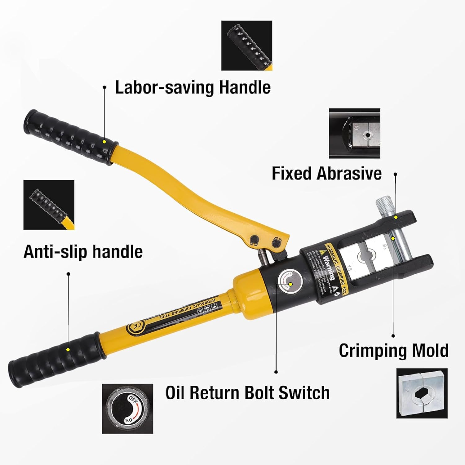 16T Hydraulic Crimping Tool 16 AWG to 300 Battery Cable Crimping Tool Stroke Hydraulic Lug Crimper Electrical Terminal Crimper with 11 Pairs of Dies image number 6