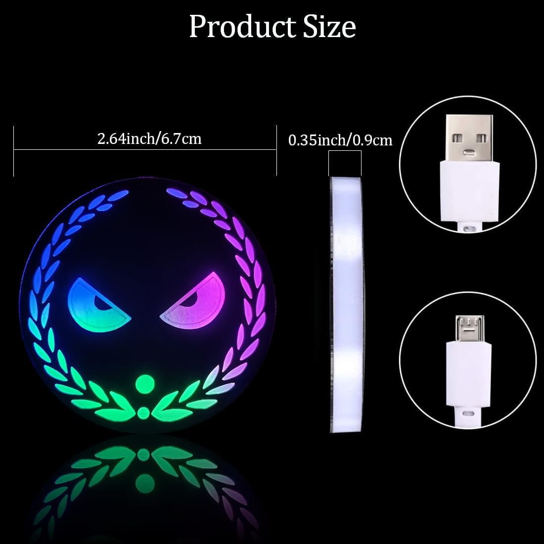 LED Car Cup Holder Lights,2 PCS USB Charging Car Coasters with 7 Colors Luminescent Light Cup Pad,Led Cup Mat for Car Decoration Atmosphere Light image number 2