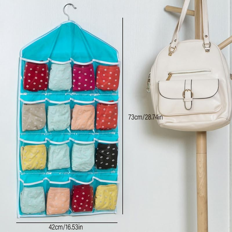 16 Pockets Organizer Clear Hanger Wardrobe Storage Bag Hanging Socks Rack Holder - Durable Polyester Socks and Accessories Storage Bag, 70X40Cm image number 5