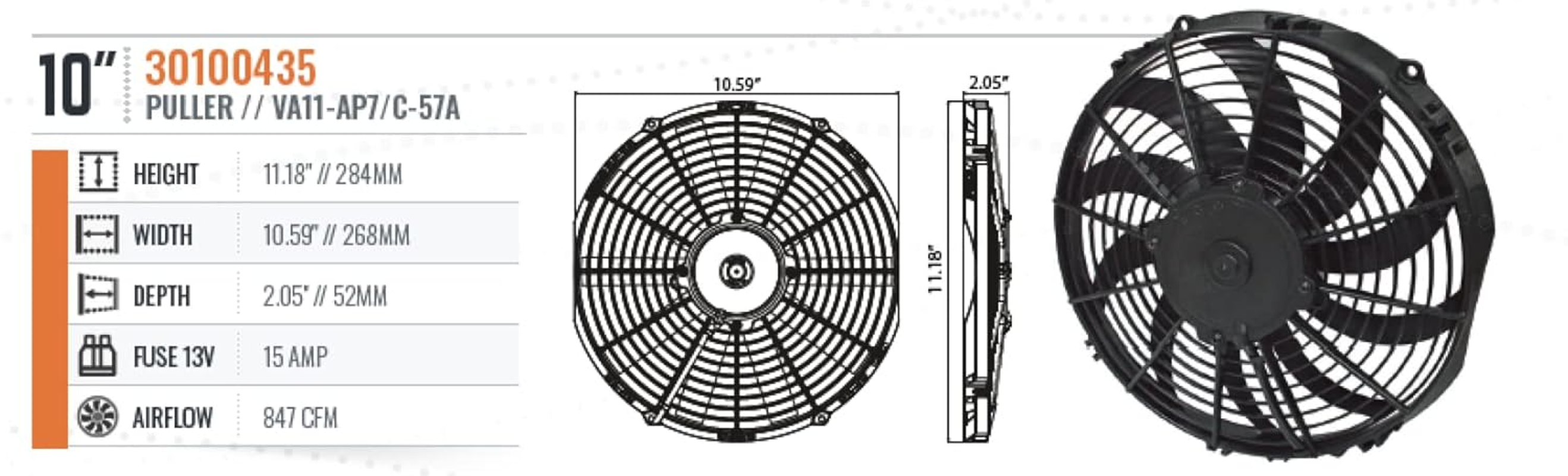 SPAL 30100435 10'' Low-Profile Fan Puller Curved Blades 12Volt 802 Cfm image number 4