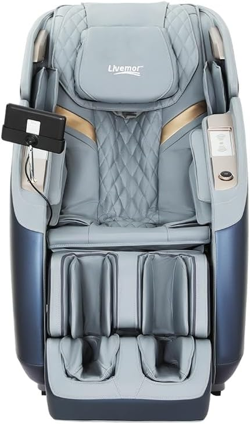 Livemor 4D Massage Chair Electric Massager Head Back, Heating Chairs, Soft PU Zero Gravity Massages Kneading Relaxation Rolling Full Body Foot Massagers Reclining Machine with LED Touch Panel Grey