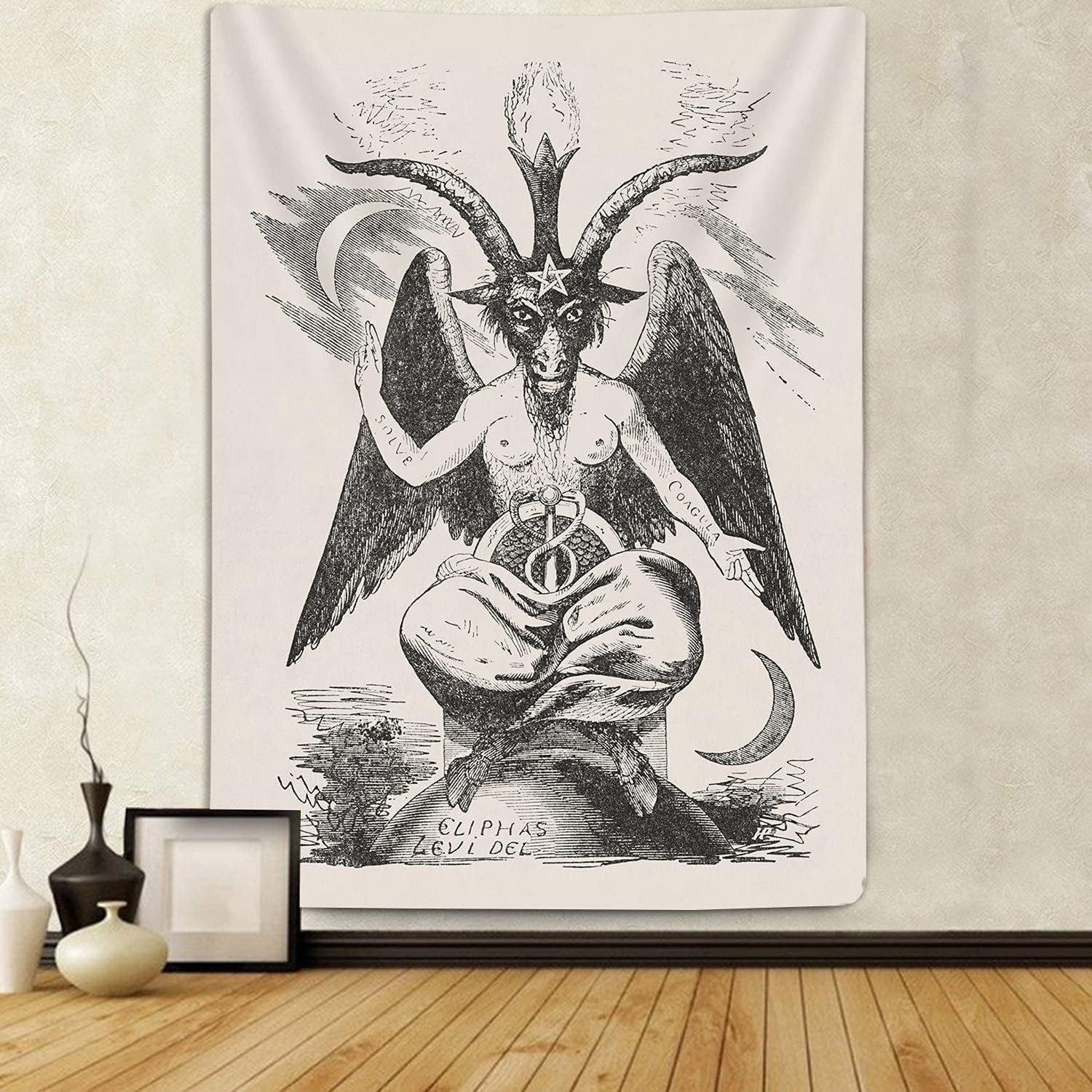 Gothic Devil Demon Tapestry Wall Hanging, Tarot Card Witch Divination Black Home Office Wall Decorations, Goat Head Tapestries for Bedroom Living Room Dorm 40X60
