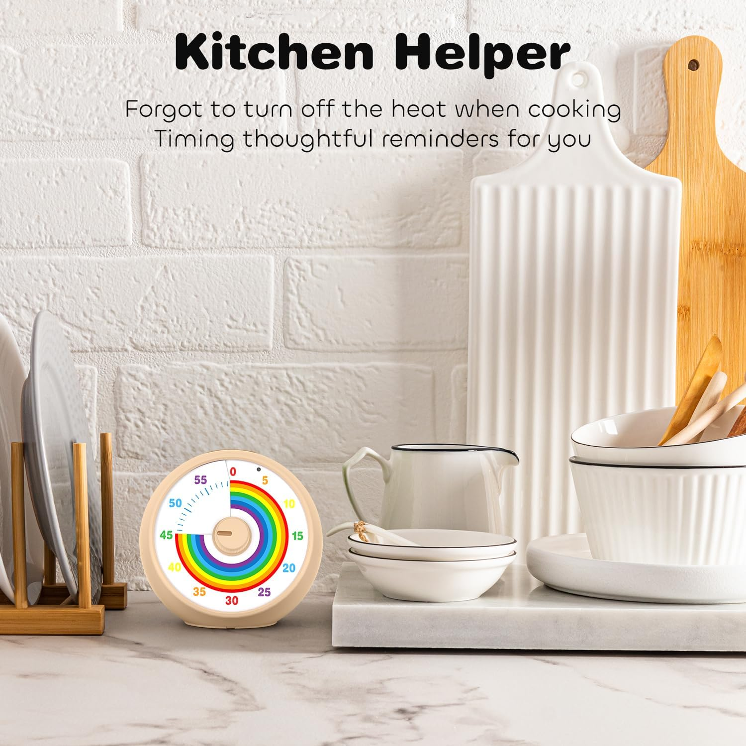 Visual Timer for Kids, 60-Minute Countdown Timer for Classroom Office Kitchen, Desk Timer Kids Time Management Tools with Silent Operation, Pomodoro Timer Rainbow Pattern(Khaki) image number 3