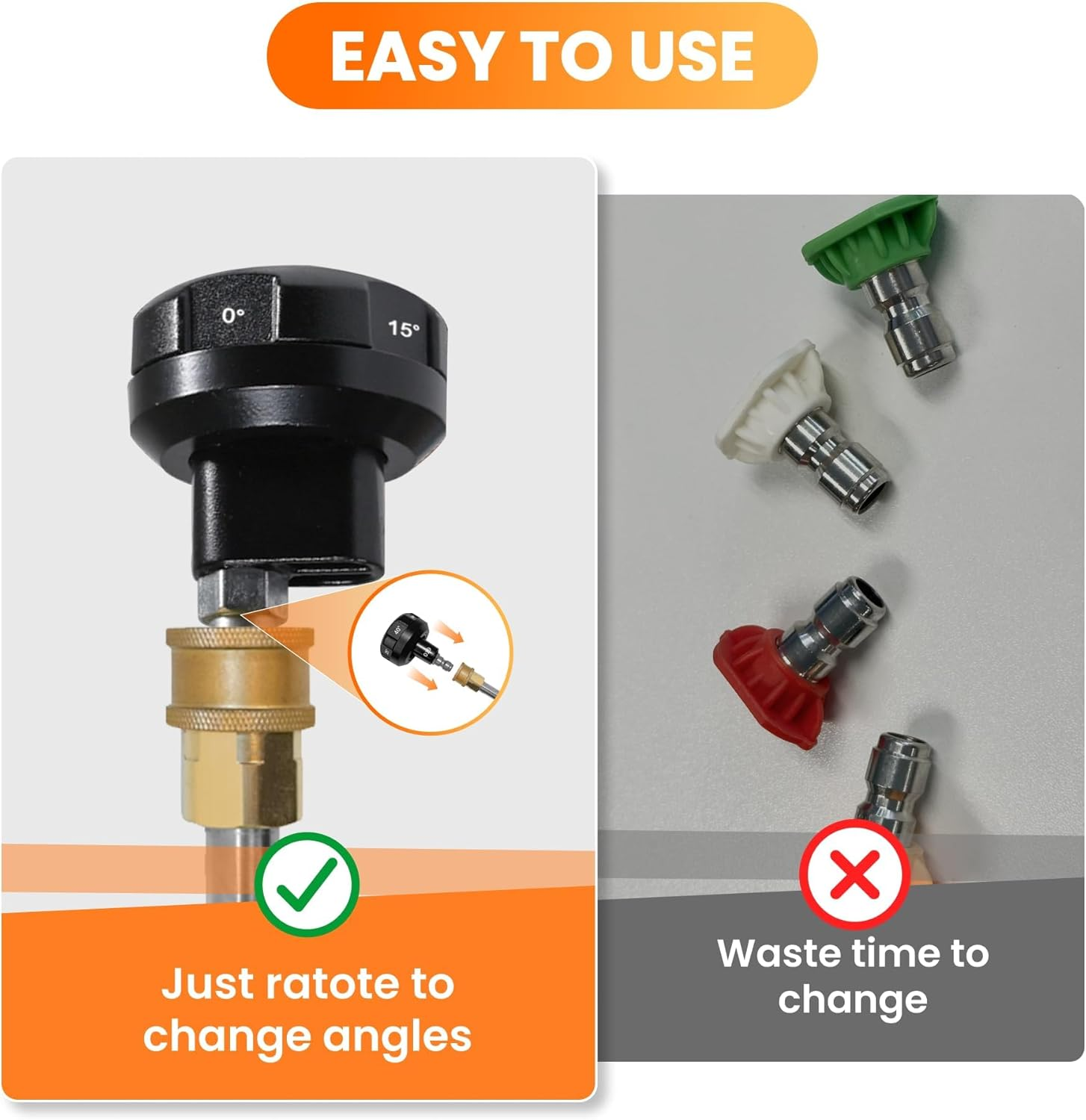 Giraffe Tools Adjustable 6-In-1 Pressure Washer Nozzle, Max 4000 PSI with 1/4" Quick Connect