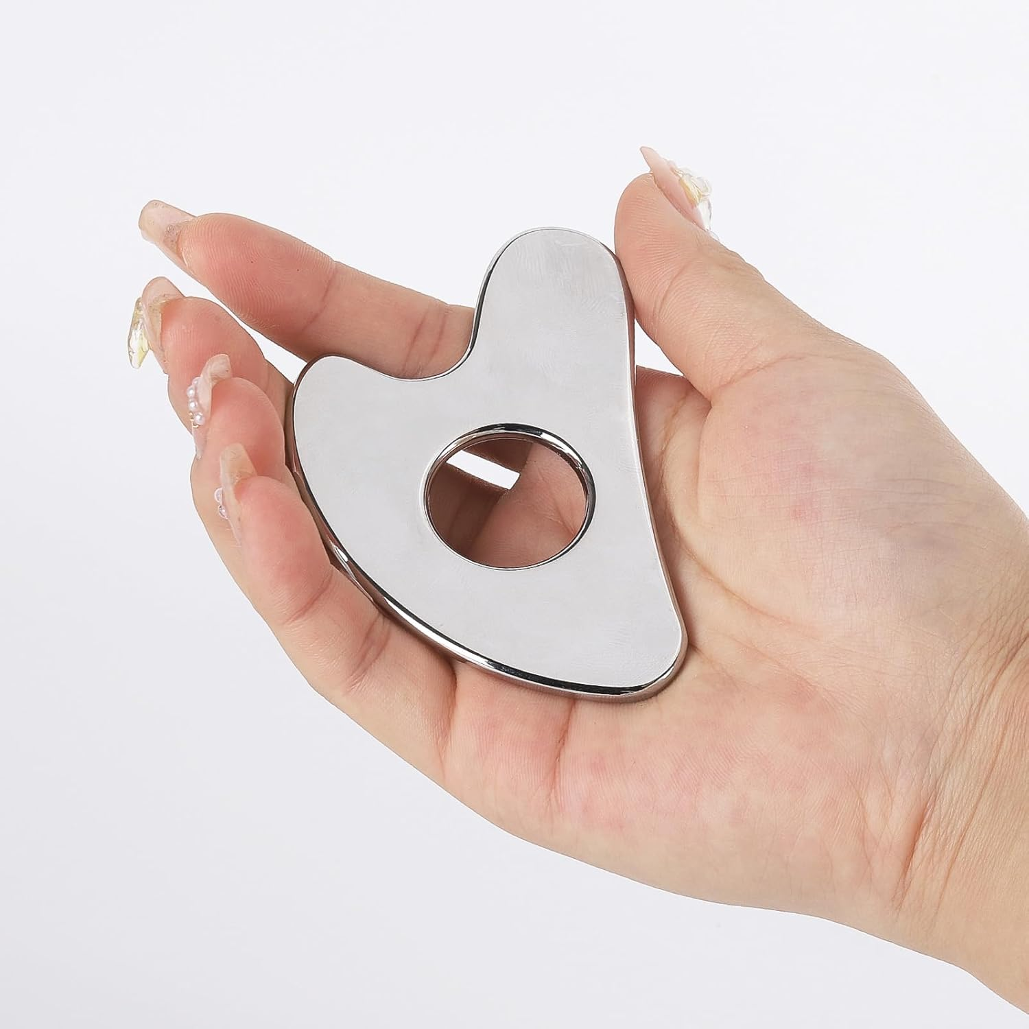 BTYMS Gua Sha Facial Tools Stainless Steel, Heart Shaped Guasha Tool with Hole, Metal Face Sculpting Tool Skin Care Massage Scraper