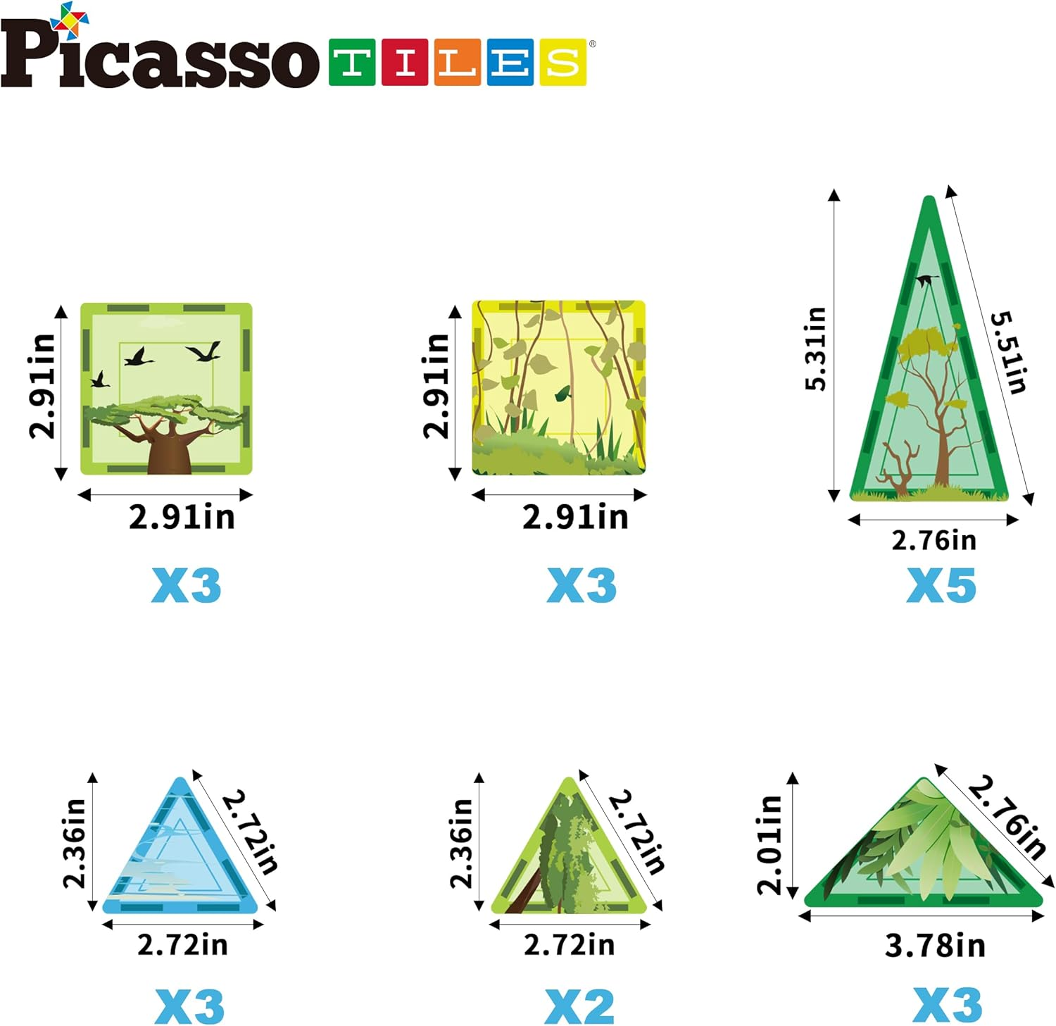 Picassotiles Magnet Tile Building Blocks Safari Themed Playset with 8 Animal Character Action Figures Magnetic Tiles STEM Learning Imaginative Play Toy Construction Set Preschool Toddler Ages 3+ PTQ22 image number 6