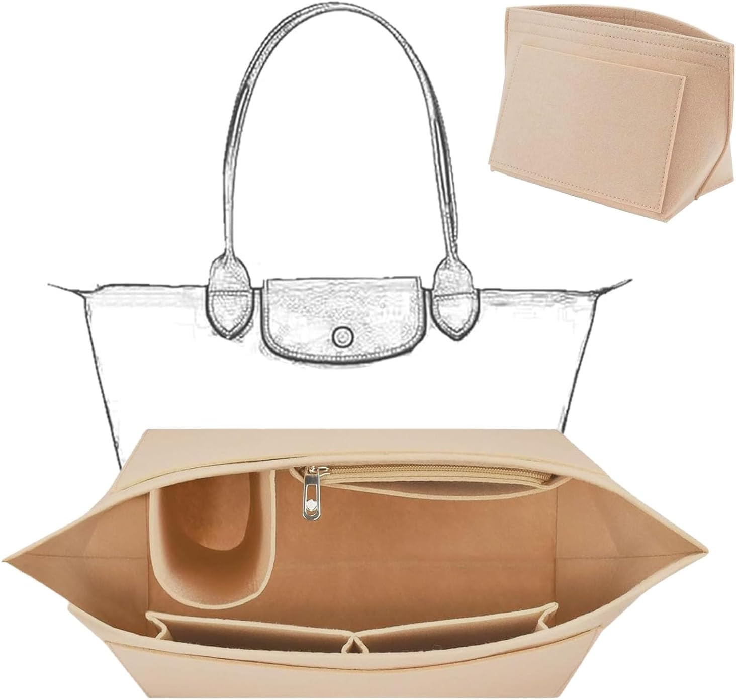 Organiser for Longchamp Bag, Bag Organiser for Longchamp, Multi-Pocket Felt Handbag, Organiser for Longchamp Pliage, Purse Organiser, Organiser for Longchamp, Organiser for Insert Wallet image number 4