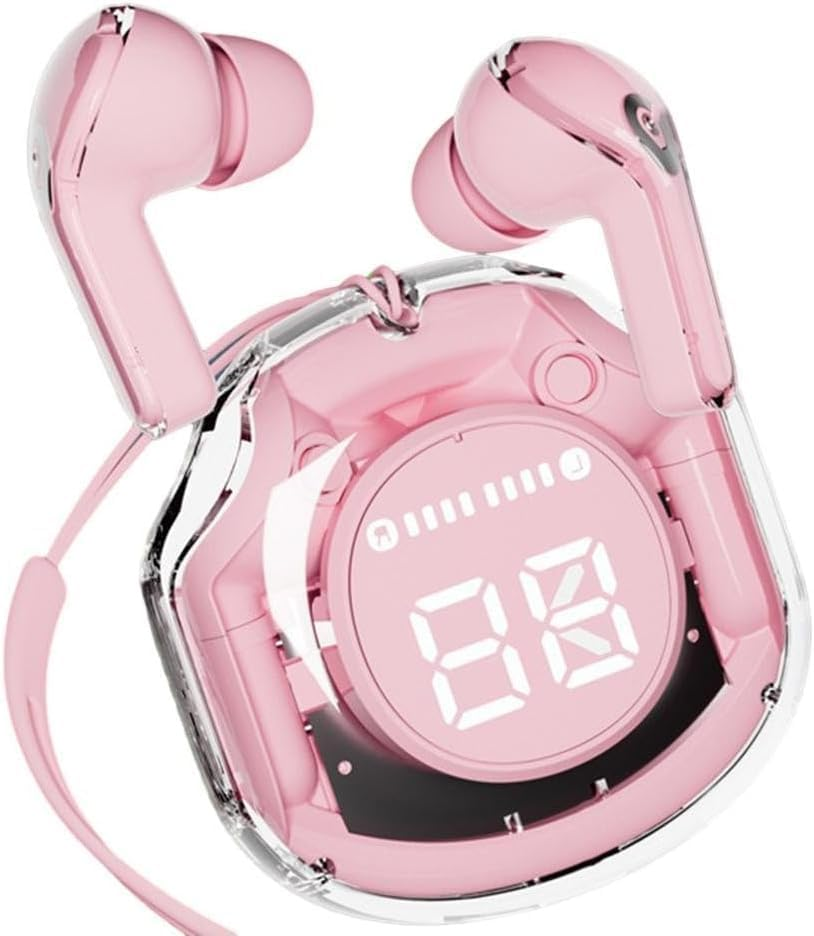 Clear Beat Wireless Headphones Bluetooth 5.3, Transparent Design, Crystal Clear Sound, IPX4 Waterproof, Protective Case with Smartphone Charging, Built-In Microphone, Running Time 2-3 Hours, USB-C