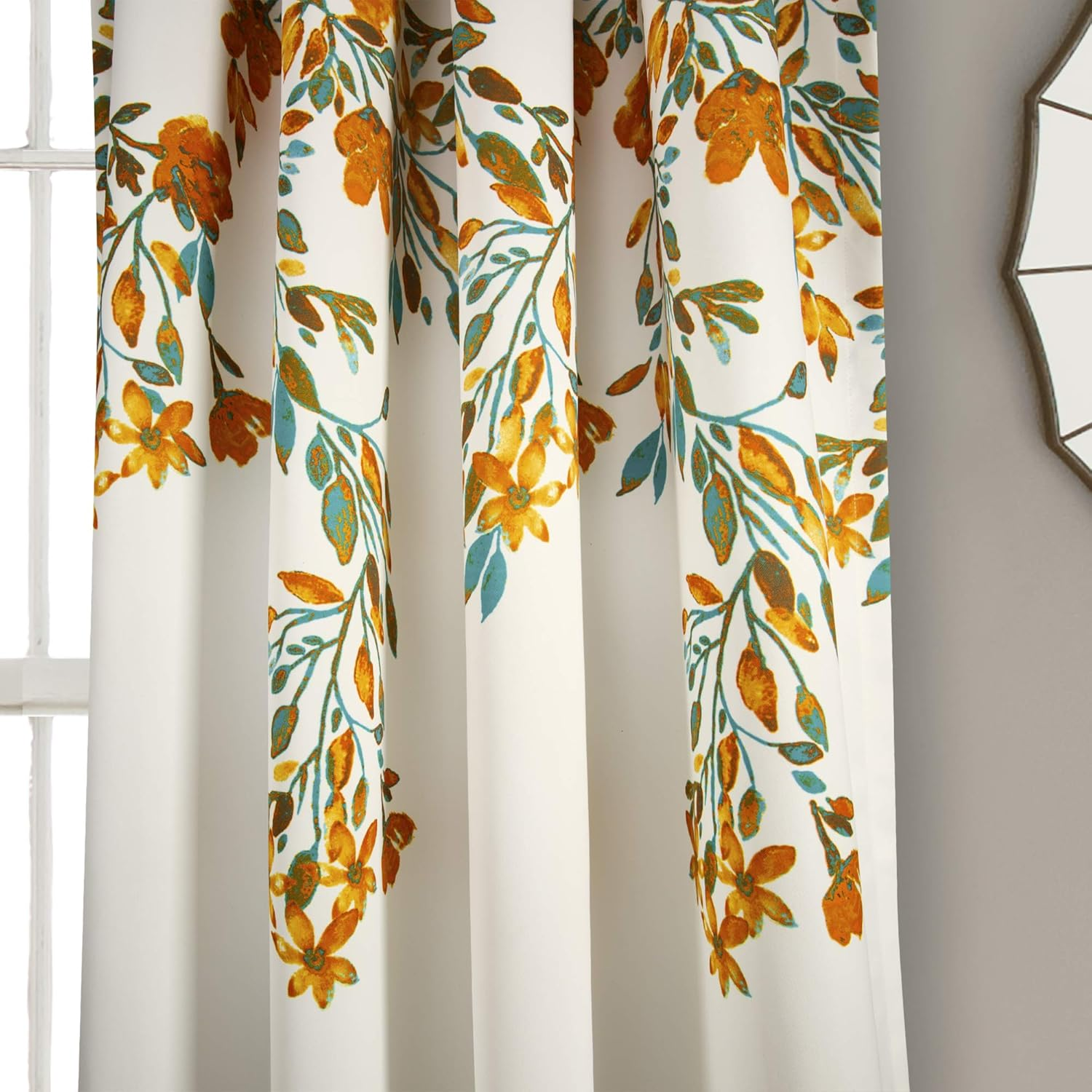 Lush Decor Tanisha Curtains - Light Filtering Window Panel Set, Pair - Floral Vine Print, Beautiful, Modern, Elegant Home Decor - 52" W X 84" L, Tangerine & Turquoise - Purple  Gray image number 3