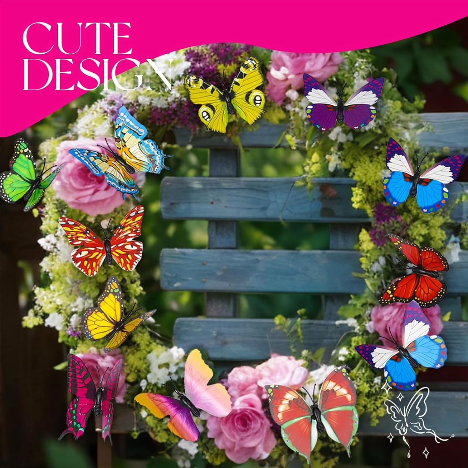 Zalizr 100 Pcs Colorful Butterfly Garden Stakes, PVC Waterproof 3D Butterfly Yard Decorations, Party Supplies for Indoor & Outdoor Use, Patio, Plant Pots, Christmas Garden Decor image number 3