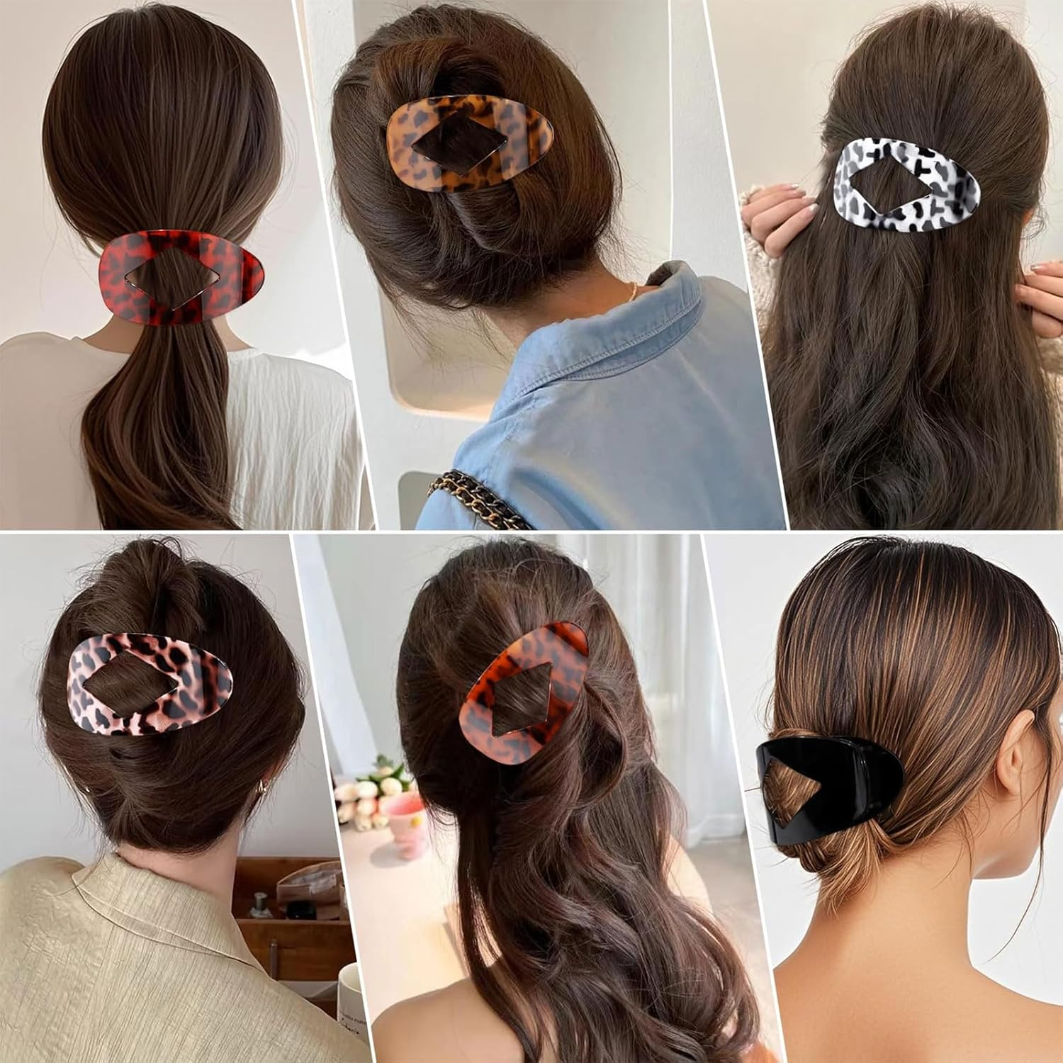 Muorruo 6 Pieces Leopard Print Flat round Hair Clips Oval Claw Clips for Thick Medium Thin Hair Non-Slip Hair Clips with Strong Hold Duck Bill Accessories