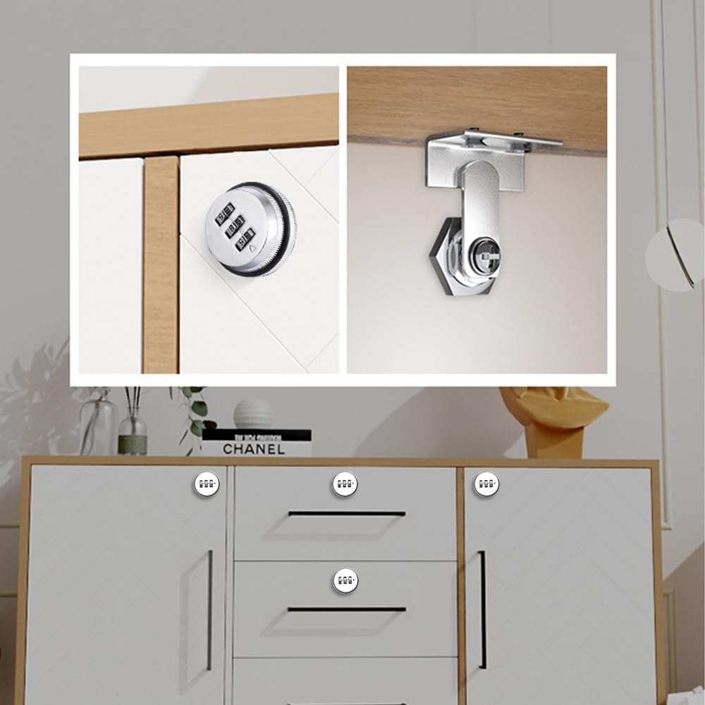 Drawer Combination Cam Lock Password Coded Lock, 3-Digit Security Cabinet Cam Lock for Office Home Mailbox Door Storage Cabinet, 3/4 Inch Cylinder Chrome Finish, Silver image number 1