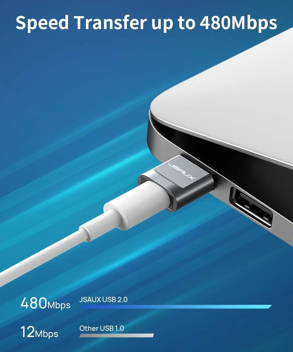 JSAUX USB C Female to USB a Male Adapter 4-Pack, Type C to USB Charger Cable Adapter Compatible with Iphone 16/15/14/13/12 Mini/Pro/Pro Max, Samsung Galaxy S24/S23 Note 10/20, Apple Watch Series-Grey image number 5