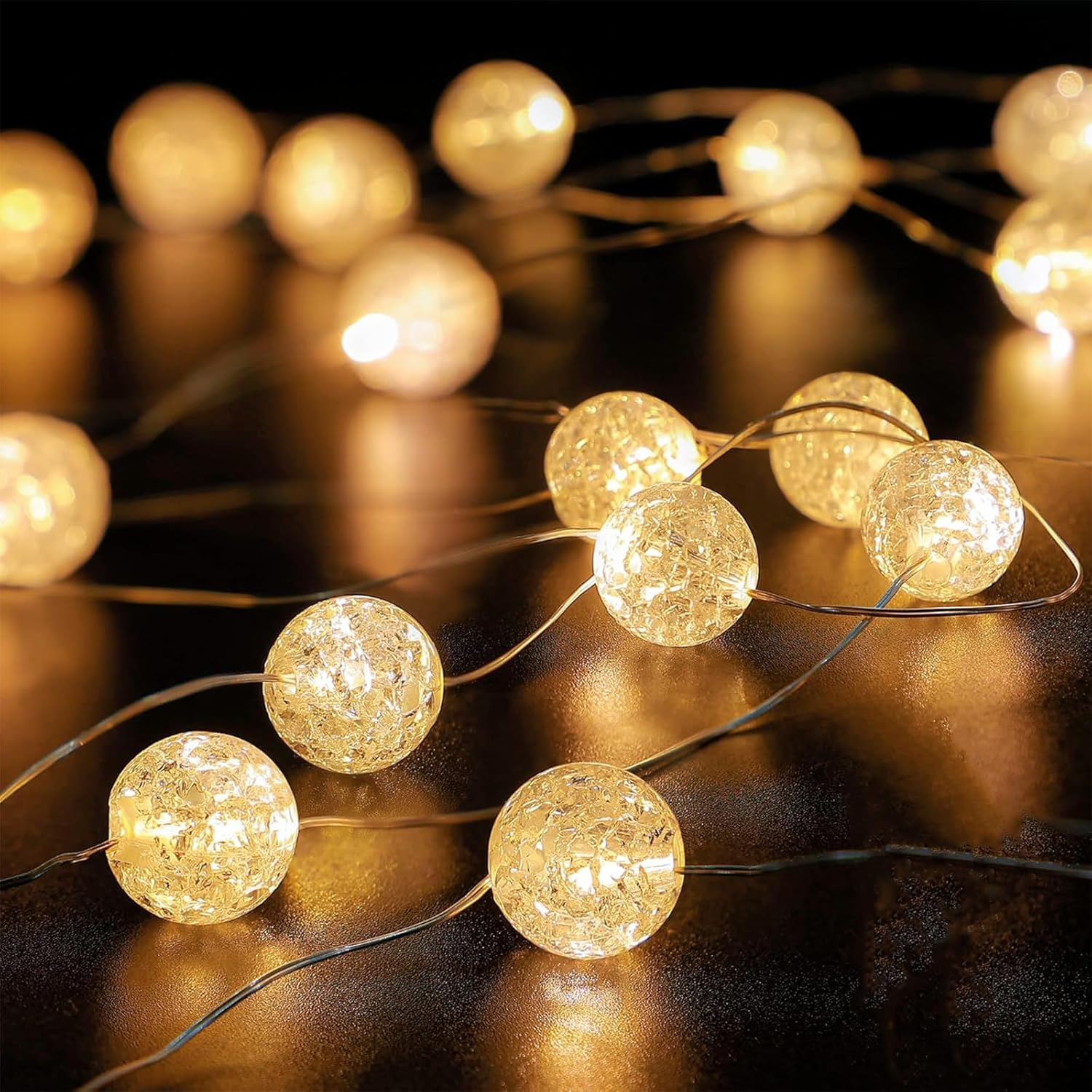 KOBOKO Fairy Lights Crystal Balls with 2 Modes, 3 M, 30 LED Crystal Crackle Balls, Fairy Lights, Battery Operated, Indoor Fairy Lights for Wedding, Christmas, Birthday, Bedroom, Garden, Balcony image number 5