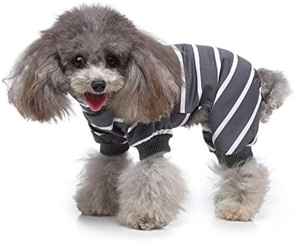 Striped Dog Pajamas for Small Dog Cooling Puppy Pullover Jumpsuit Stretchable Breathable Pet Pjs Summer Spring Pyjamas (Grey, S) image number 1