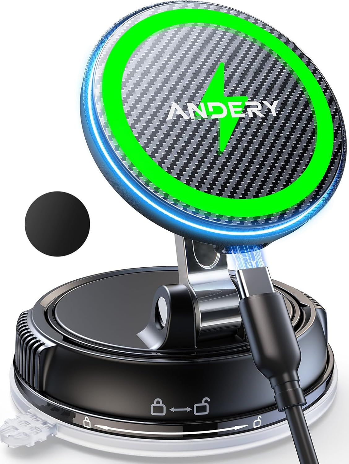 ANDERY Only for Iphone Mag-Safe Car Mount Charger [15W Fast Wireless Charging, 78+LBS Strong Suction 2400Gf Strong Magnetic] 360&deg; Adjustable Car Phone Holder, Phone Holders for Your Car for Pats/Mats image number 6