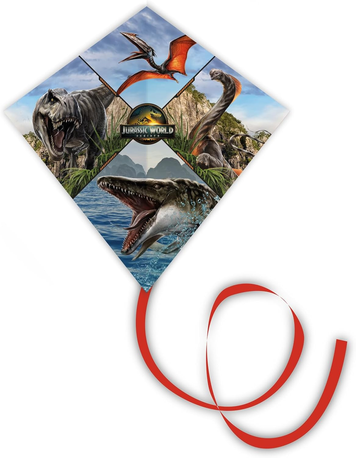 G&uuml;nther Flugspiele Jurassic World 1165 Single Line and Sports Stunt Kite, Approx. 78 X 78 Cm, 2-In-1 Kite, Sail Made of Robust Polyester, Dino Outdoor Toy for Children from 6 Years