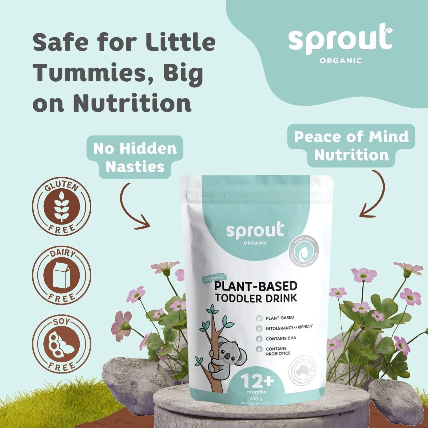 Sprout Organic Vegan Toddler Drink, Plant-Based Baby Food for 12 Months and Above, Baby Foods Enriched with Vitamins, Minerals and DHA, Dairy-Free, Lactose-Free, Soy-Free, 700G (Pouch) image number 4