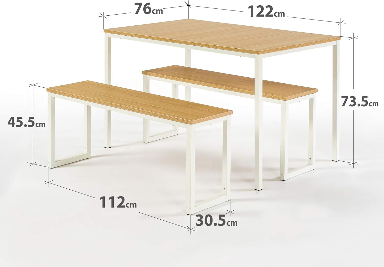 Zinus Louis Modern Studio Soho White Dining Table Set with Two Benches | 3 Pieces Dining Set | Easy Assembly Industrial Dining Table Furniture, Natural White - Brown image number 3