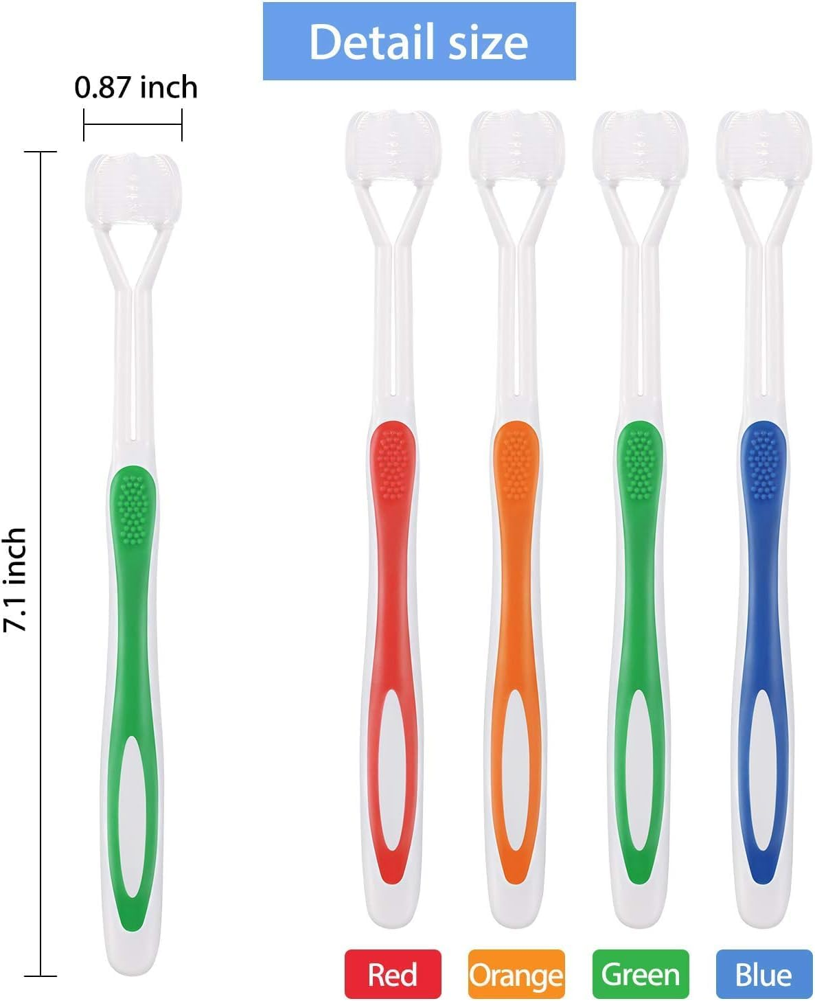 4 Pieces 3 Sided Autism Toothbrush Three Bristles for Special Needs Kids Soft Bristles Soft and Gentle Clean Each Tooth to Completely Teeth and Gum Care Pretty Good Angle Bristles Clean Each Tooth, Soft and Gentle (Green, Blue, Yellow, Red) image number 2