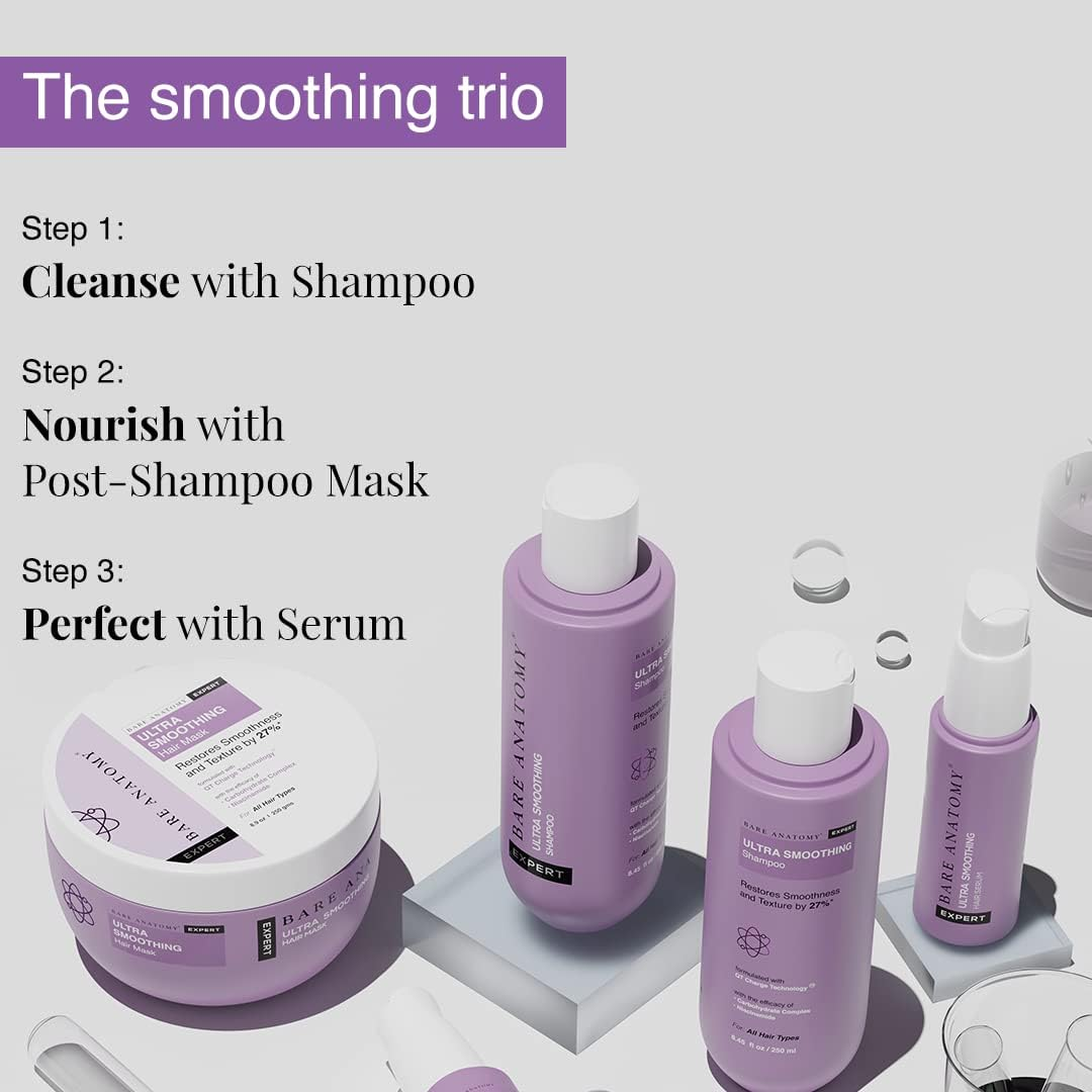 Bare Anatomy Ultra Smoothing Shampoo and Hair Mask and Hair Serum Kit Smoothness Thickens and Repairs Damaged Hair Locks in Moisture Sulphate and Paraben Free for Women and Men 250Ml image number 2