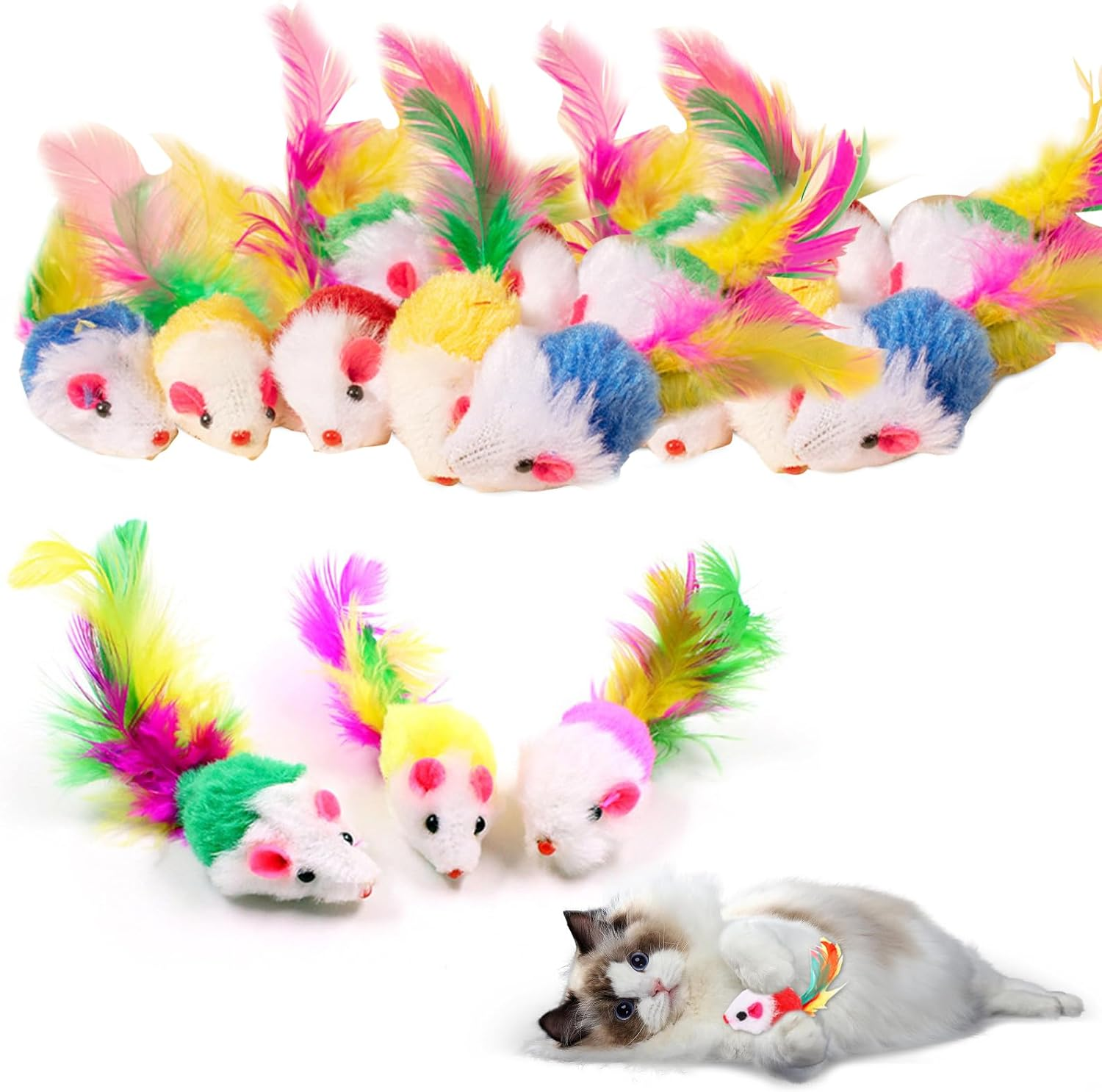 Pack of 20 Cat Toys, Mouse Toy for Cats, Mouse Cat Toy, Pet Toy with Feather Tail, Funny Games for Cats image number 3
