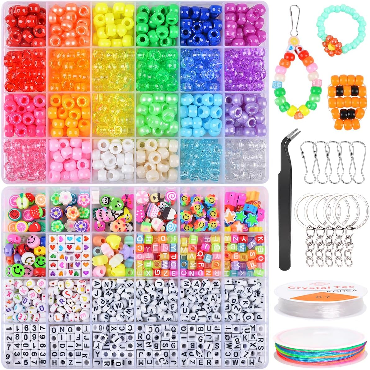 ANSHINE 1740 Pcs Jewelry Making Kit - Pony, Alphabet Letter, Polymer, Smile Heart Number Star Beads for Bracelet Making - Girls and Adults