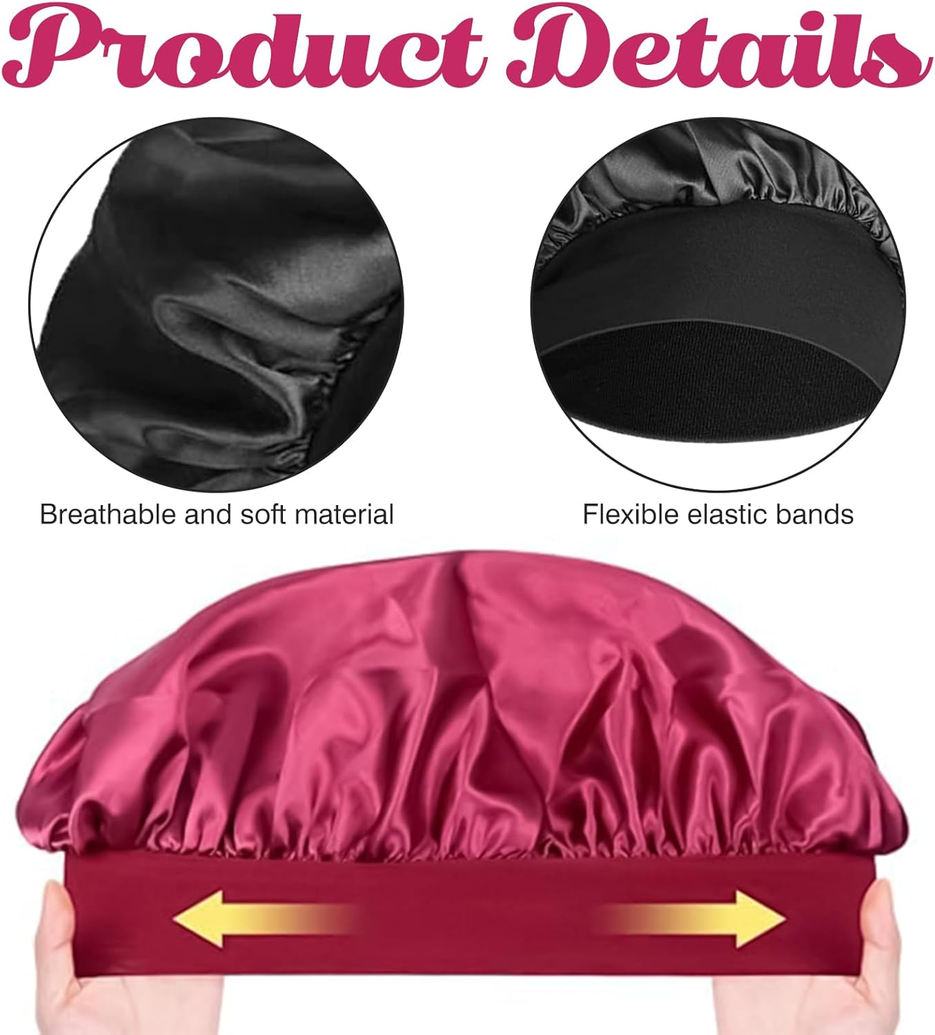 Bonnet Sleep Cap Hair, Bonet Silk, Shower Cap Women, Sleep Cap Hair Protection Children, Sleep Cap Curls, Satin Hood for Sleeping Men, Silk Hood Hair, Hair Protection (Burgundy and Black) image number 4