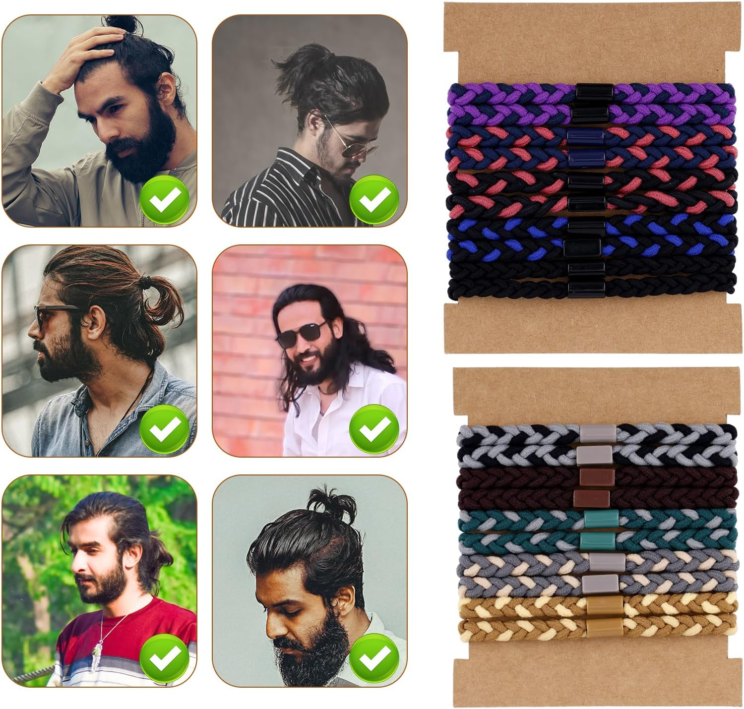 20Pcs Hair Bows for Women Men, Elastic Hair Bands Soft Ponytail Holders for Thick Hair Braided Hair Bows No Damage Pleat Hair Accessories (10 Colors) image number 3