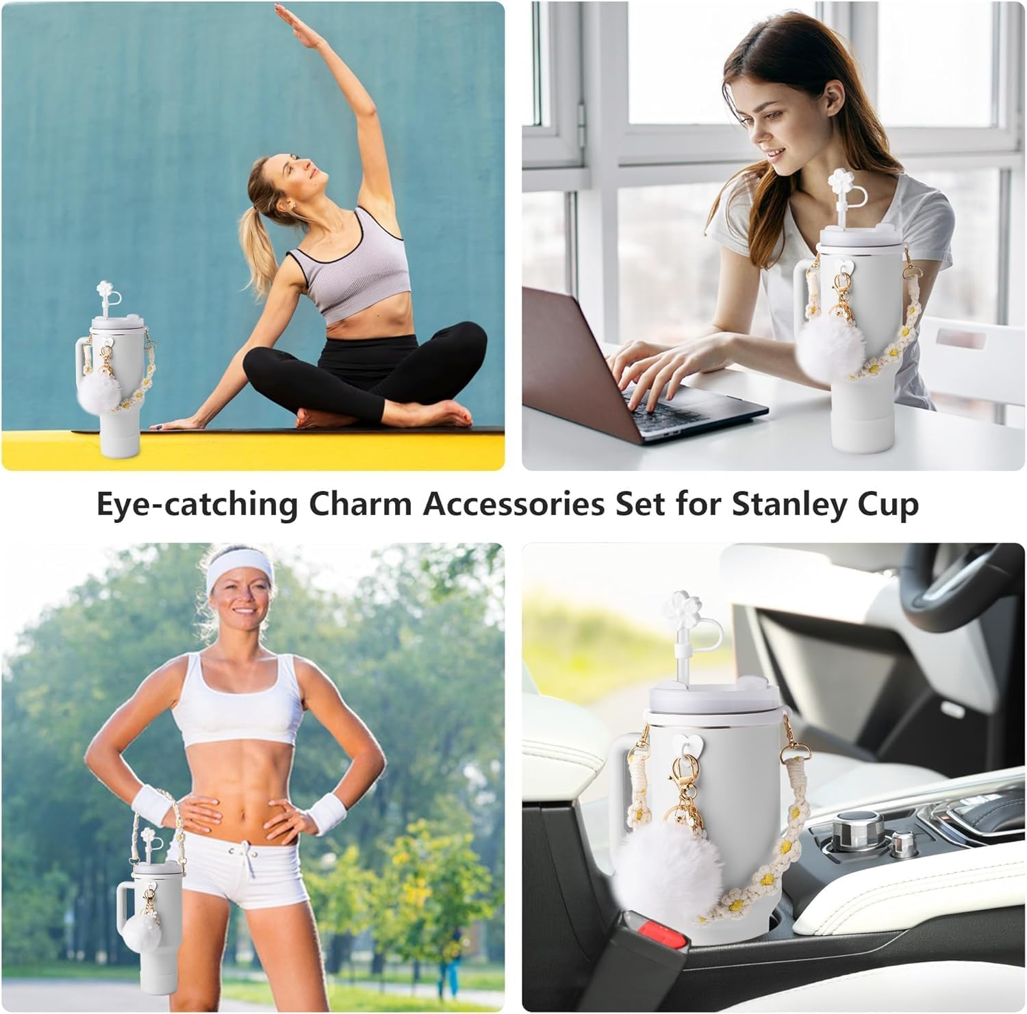 7Pcs Tumbler Cup Accessories Set,Stanley Cup Accessory Set,Compatible with Stanley Cup 40Oz & 30Oz Tumbler,Including Water Bottle Handle Strap, Silicone Boots, Silicone Straw Cap (Pink)