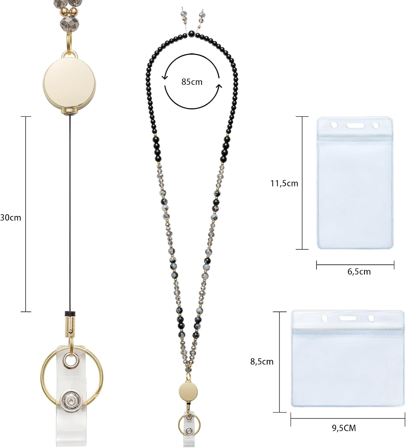 MORSUNBELA ID Card Holder Lanyard Work Card Lanyard Retractable Beaded for Women Badge Holders Keys Necklace Cute Long Lanyard Coffee Color image number 1