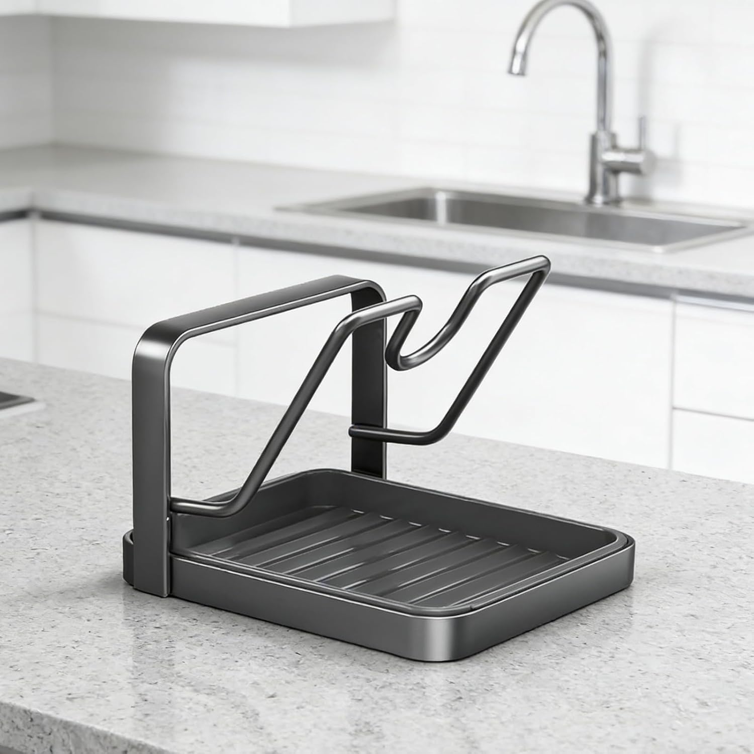 Pot Lid for Indoor Storage in the Cupboard, Cooking Utensils Storage Holder, Pot Lid Holder with Spoon Rest, for Cupboard, Kitchen Cabinet, Counter, Apartment, Student Dorm and Restoration - Single Layer image number 2